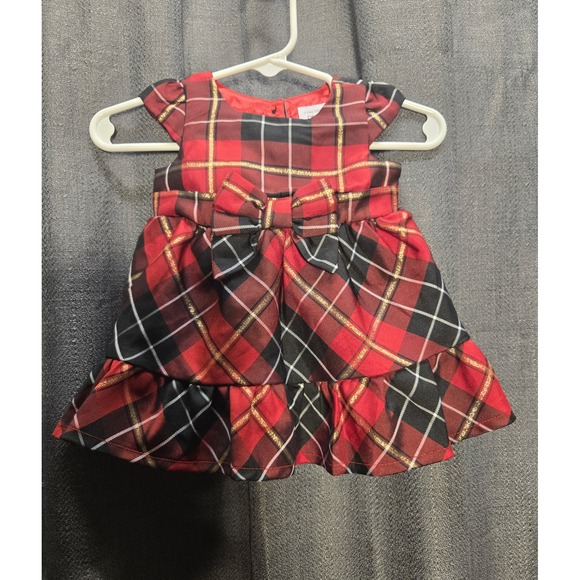 Children's Place Plaid Dress Holiday‎ Party Outfit Gold Accent 0-3M - Picture 1 of 5